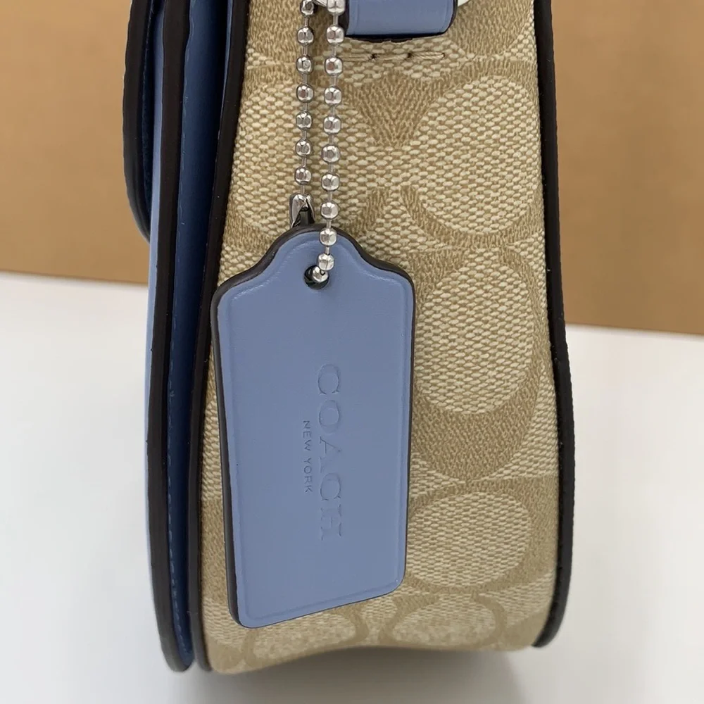 COACH Georgie Saddle Bag In Signat Canvas COLOR:
Silver/Light Khaki/Marble Blue - Picture 7 of 16